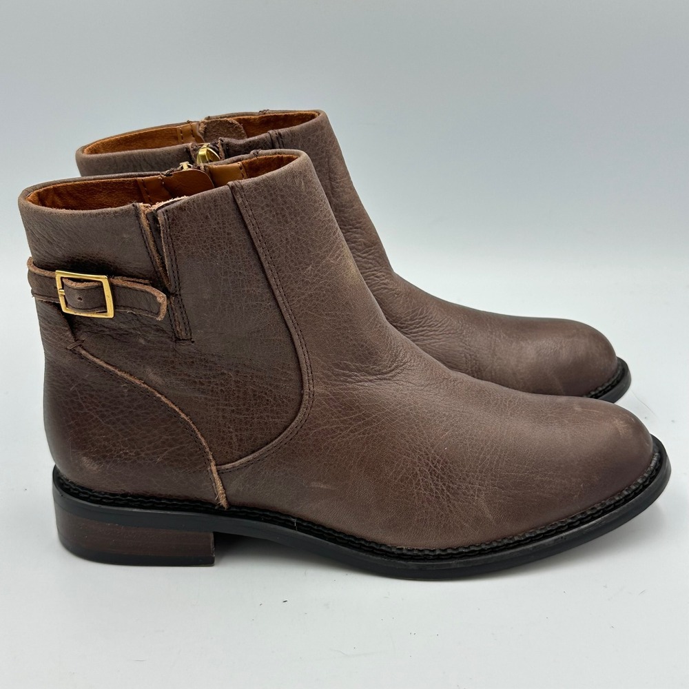 Franco Sarto Brown Distressed Leather Ankle Boots Zip Buckle Low 6.5 NWOT Fall